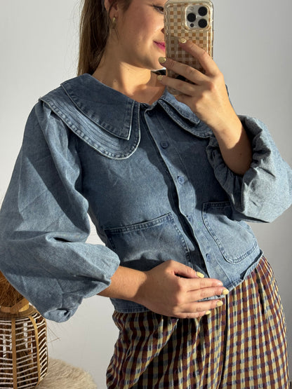 Cazadora/blusa Denim Cuello Maxi